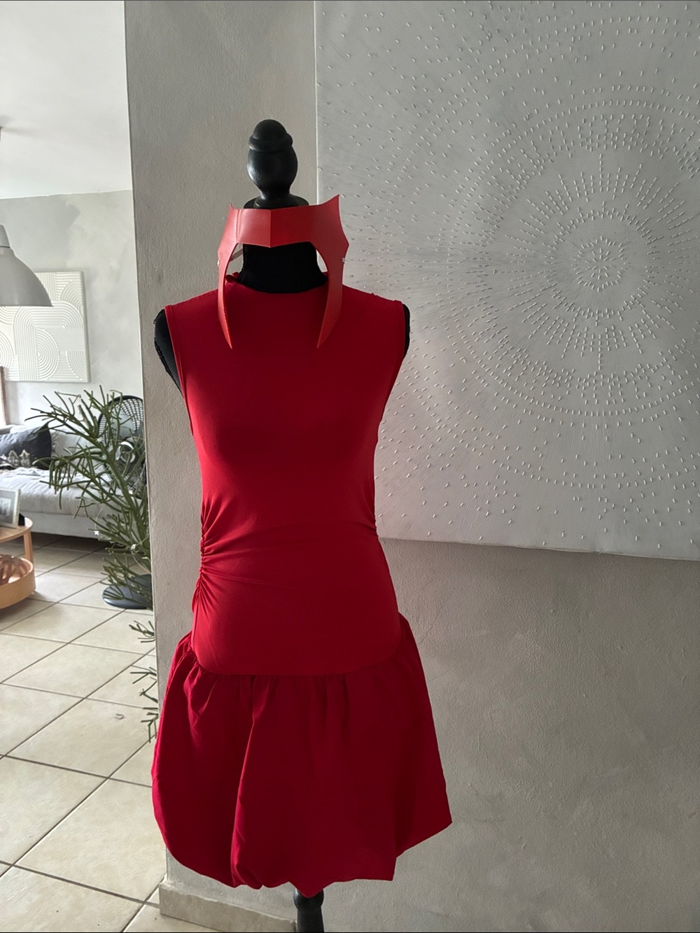 3D printed Wanda Vision Mask and Big Girl 9/10 Sleeveless Red Dress